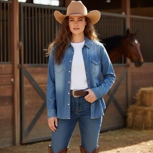 Maurices Denim Blue Button Down Shirt